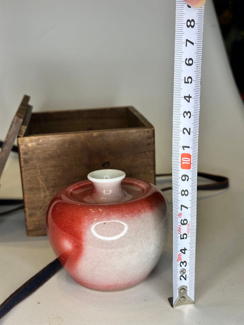 希少 清時代 大清康熙年製款 蘋果尊 朱釉 賞瓶 陶磁器 古美術 共箱 時代物