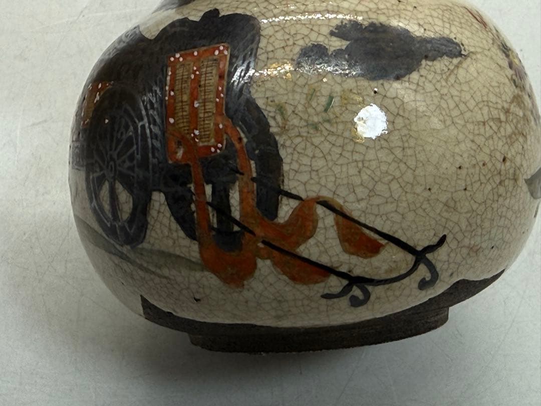 時代　仁清作　色絵金銀彩瓢箪型花車紋　共箱　茶道具　送料込み260122