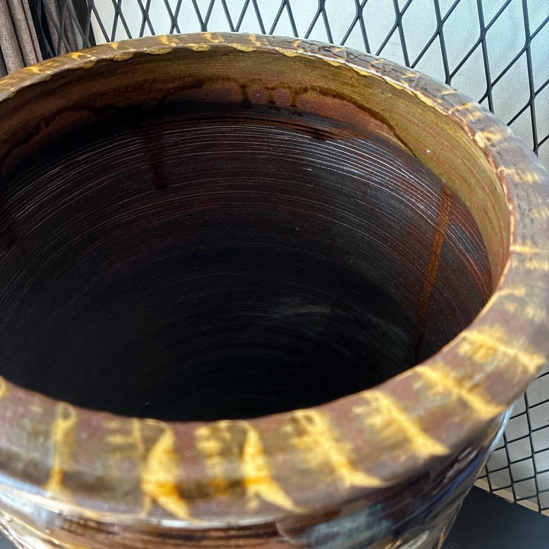 小鹿田焼　傘立て　高さ45㎝　櫛描き　刷毛目　飴　民藝