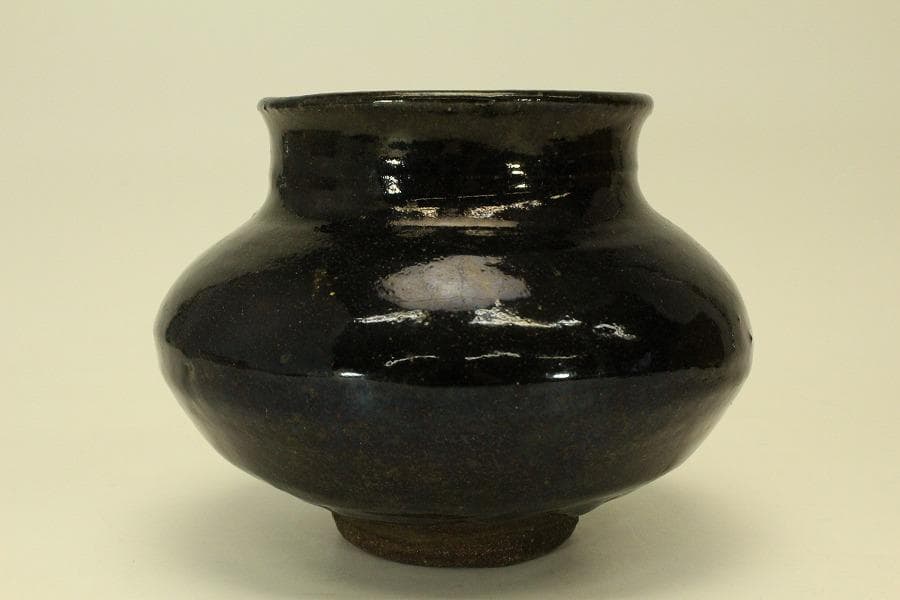 李朝 古会寧窯 黒釉 壷 朝鮮美術(ZE664)
