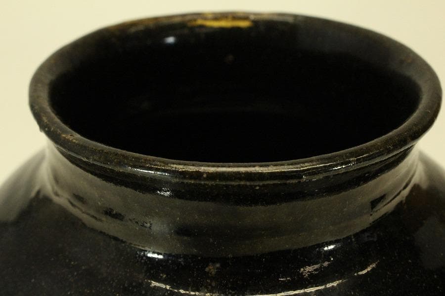 李朝 古会寧窯 黒釉 壷 朝鮮美術(ZE664)