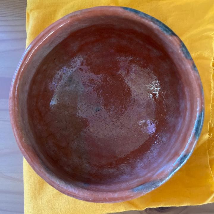 西森静楽●茶碗 赤●共箱、布●ヴィンテージ茶道具