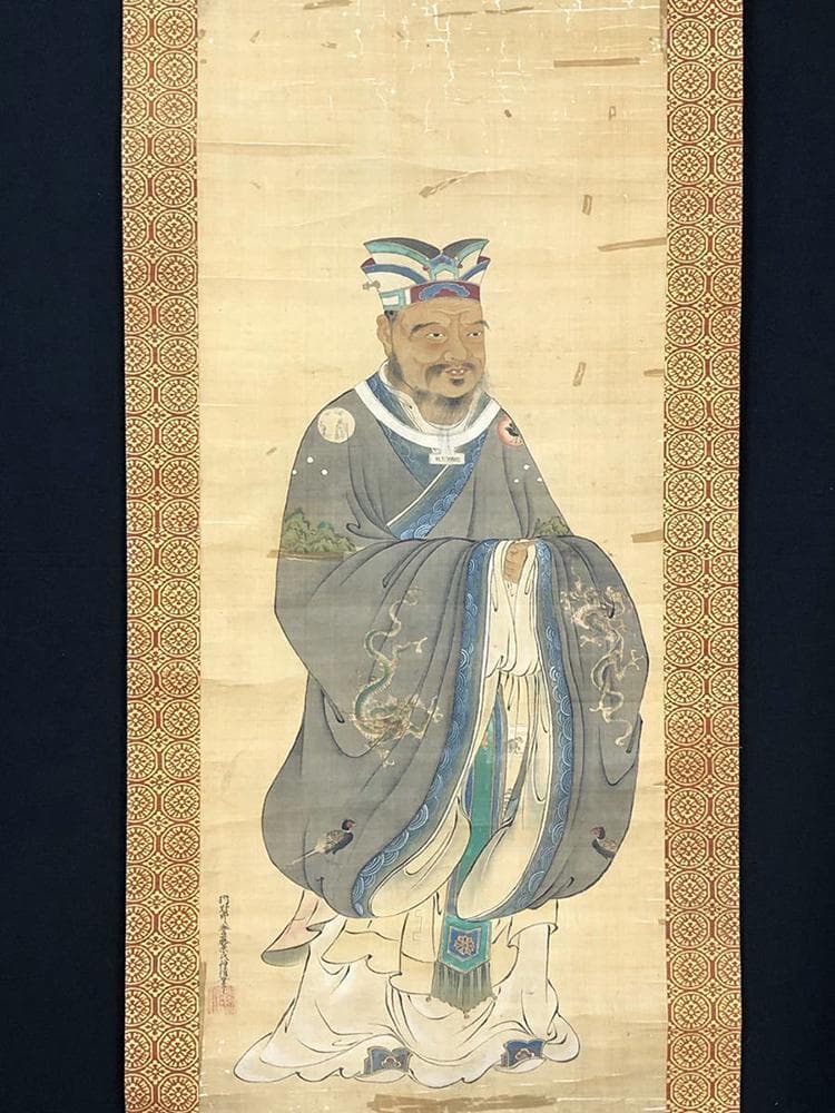 【画】　★ 掛軸 工筆彩絵先師孔子像 ★　江戸期　狩野種信 肉筆絹本　東洋書画