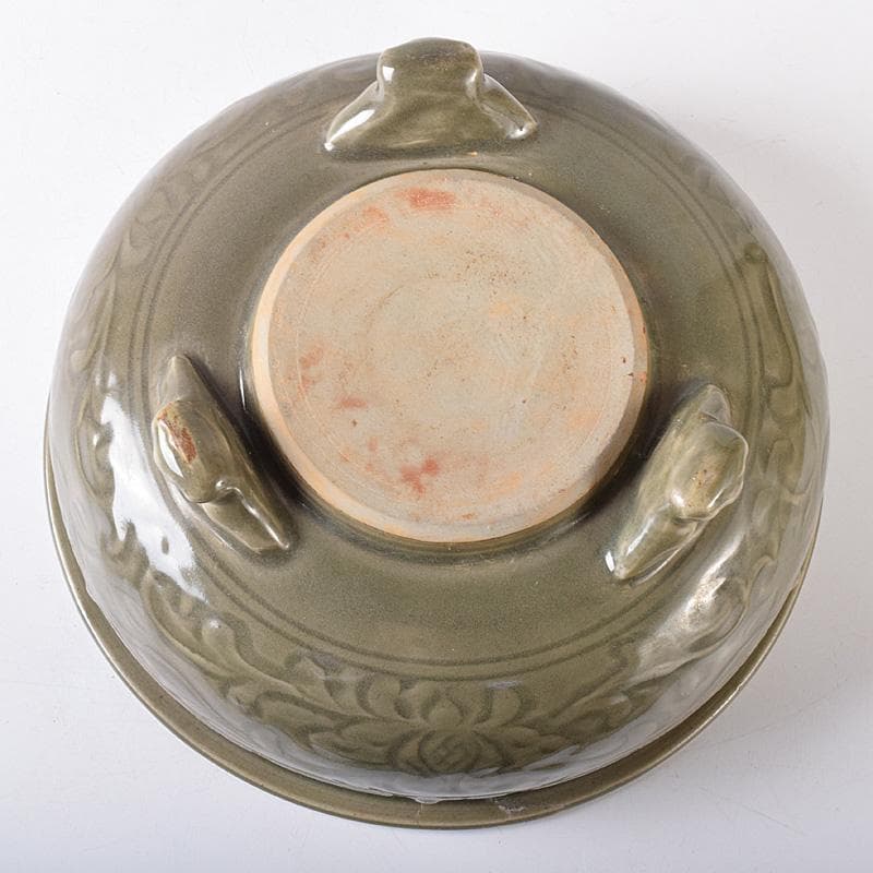 中国　龍泉窯　青磁　花文　三つ足大香炉　M　R8769