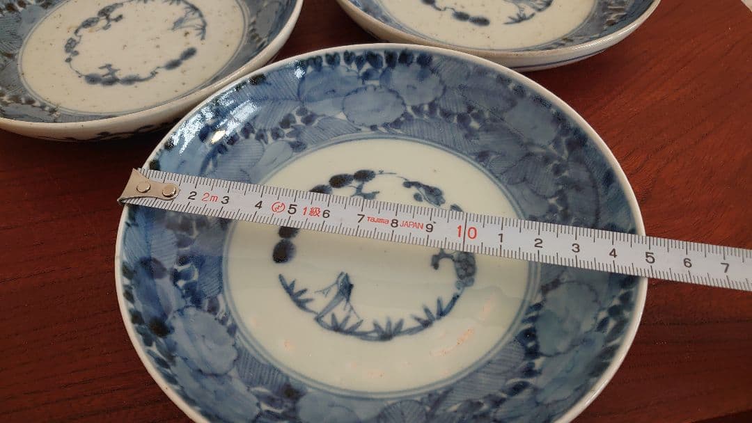 古伊万里　伊万里　松竹梅 染付 江戸期　冨貴長春　白抜き　５寸皿　３客