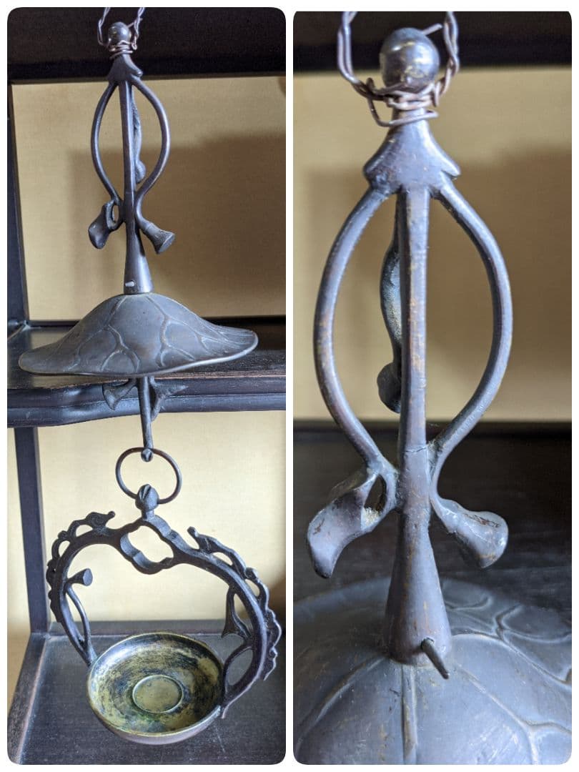 ⭐️神社 寺社 仏閣 吊り下げ式 蓮華 燭台 唐金 灯り アンティーク 骨董品