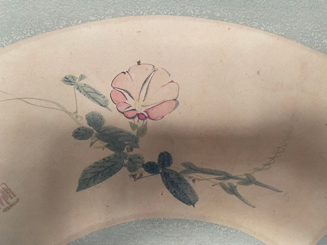 西山芳園　芳園　紙本　扇面　アサガオ　朝顔　牽牛花　茶掛