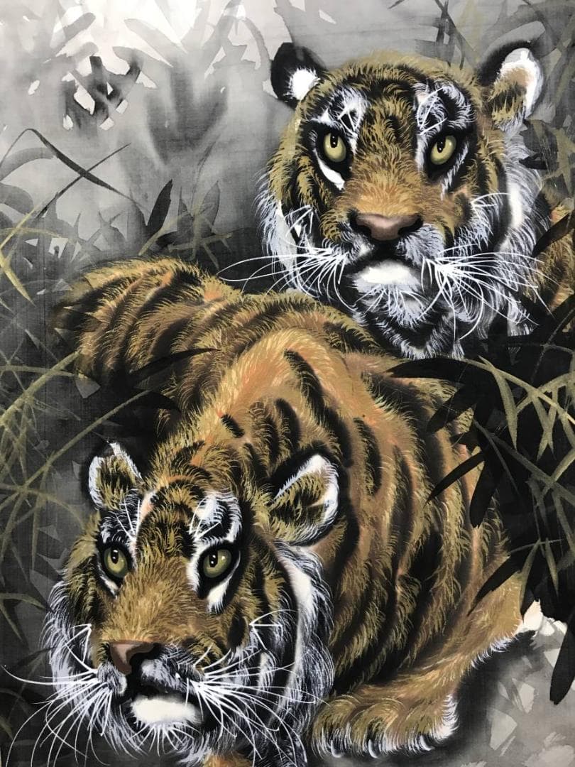 真作/翠渓/猛虎/虎図/トラ図/掛軸/名家伝来AE-389