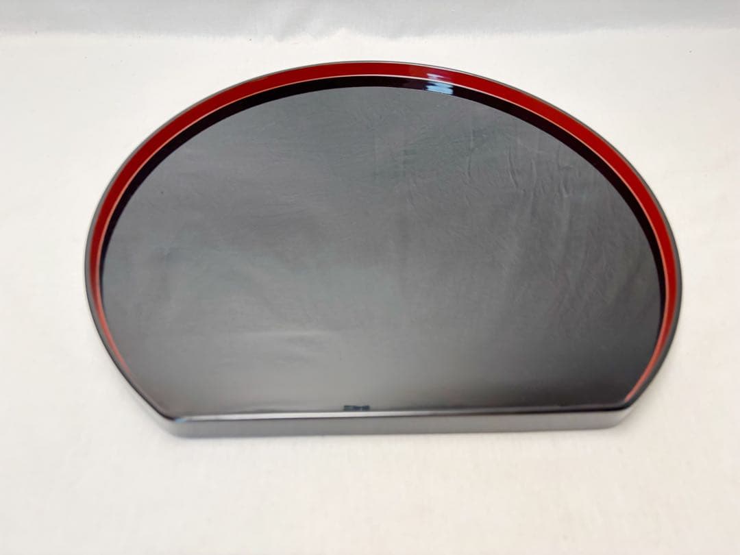 未使用 懐石道具 輪島塗 木製黒真塗 内縁朱塗 半月膳 5客揃 会席膳 共箱