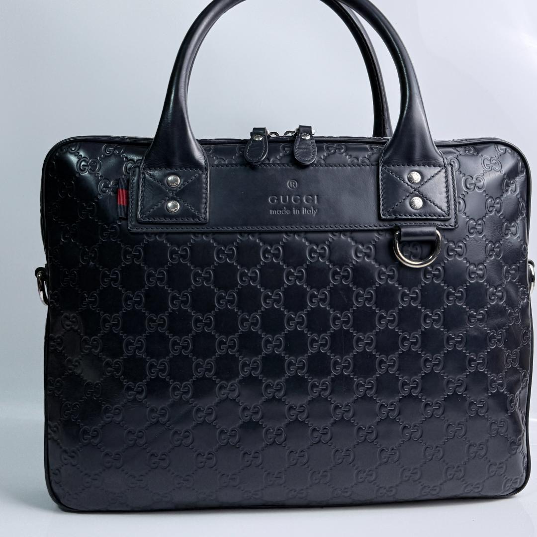 【美品】グッチ GGシマ ビジネスバッグ シェリーライン 濃紺