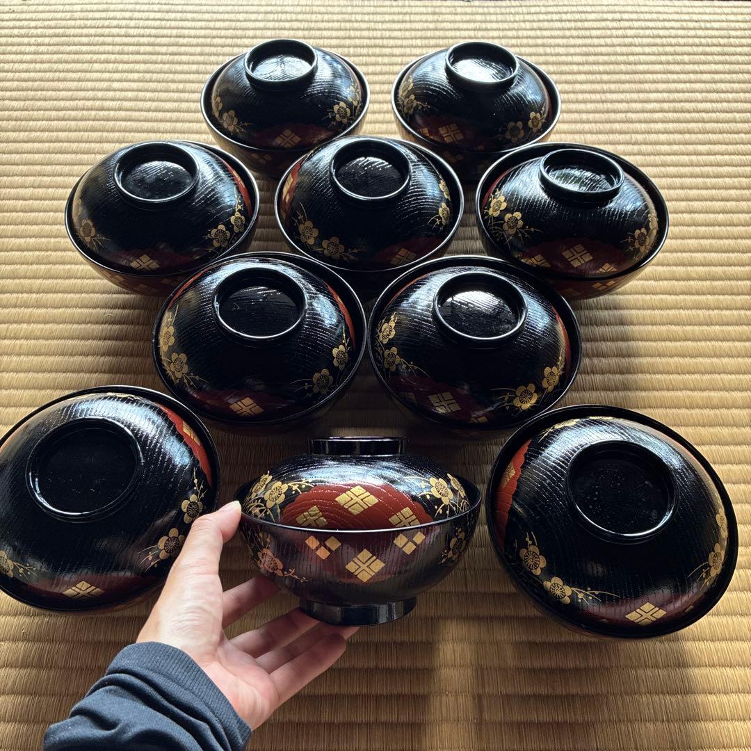 茶懐石 木目煮物椀 (黒 正法寺) 10客