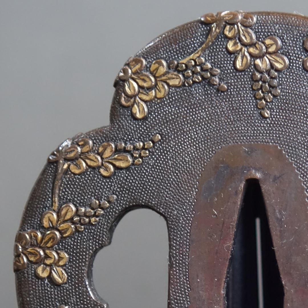 鍔 鐔 武具 骨董 刀装具 江戸時代【美濃 銅魚々子地 萩図鍔】(鍔箱付き)