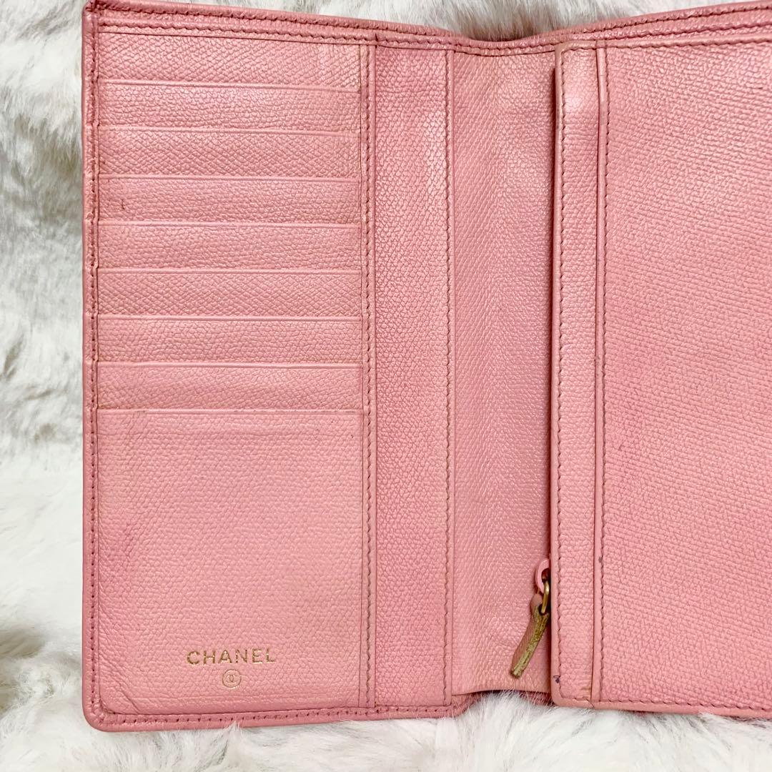 人気色！CHANEL ココボタン　ピンク　二つ折り財布　シャネル