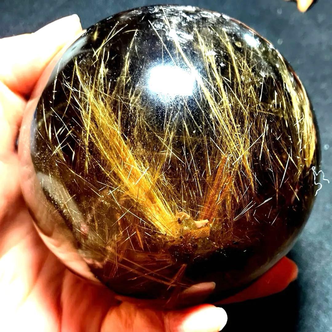 超絶綺麗✨超特大　98mm ゴールドルチルクォーツ　丸玉スフィア　金針水晶
