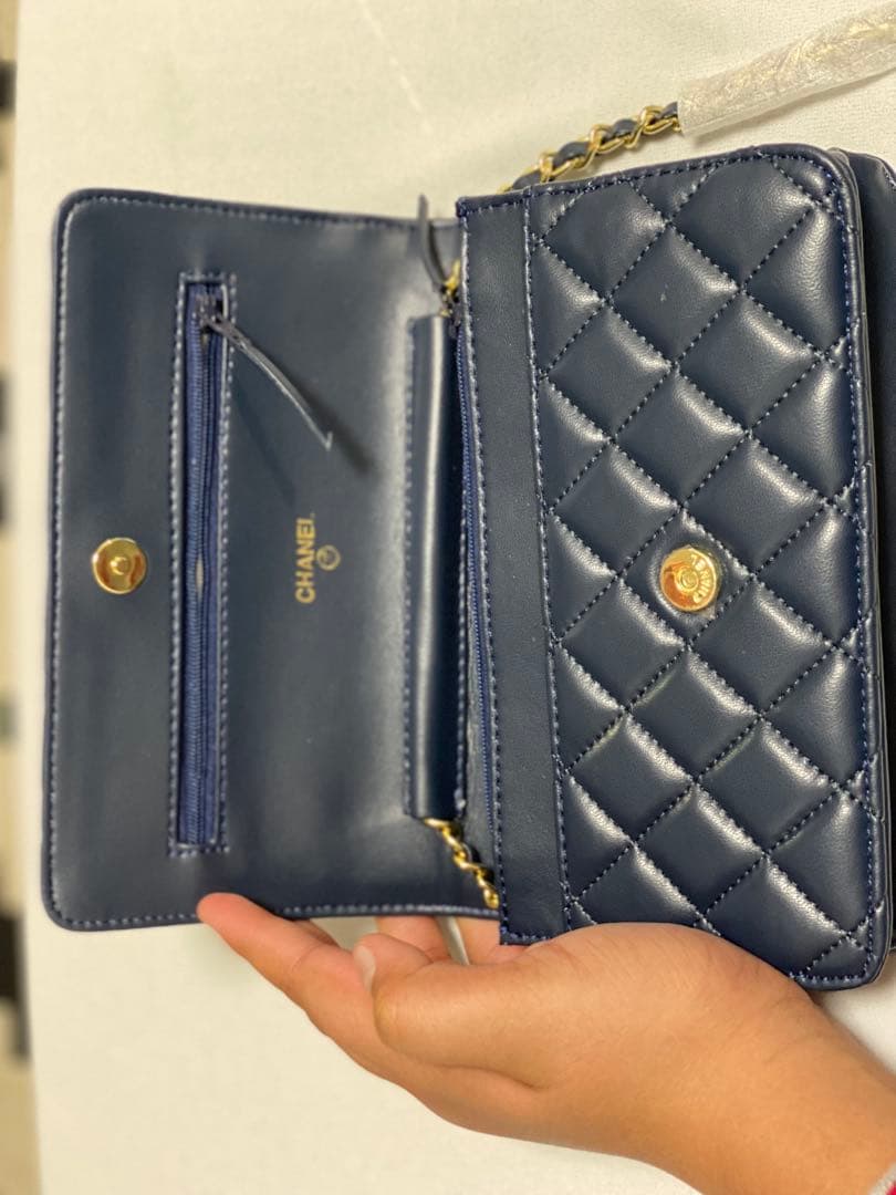 う*に様 キルティング チェーン ショルダーバッグ ネイビー ゴールド金具 ミニ