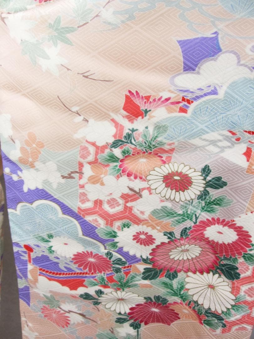 パステル古典柄/ぼかし染め/金駒刺繍/振袖フルセット　ｍ61白　成人式