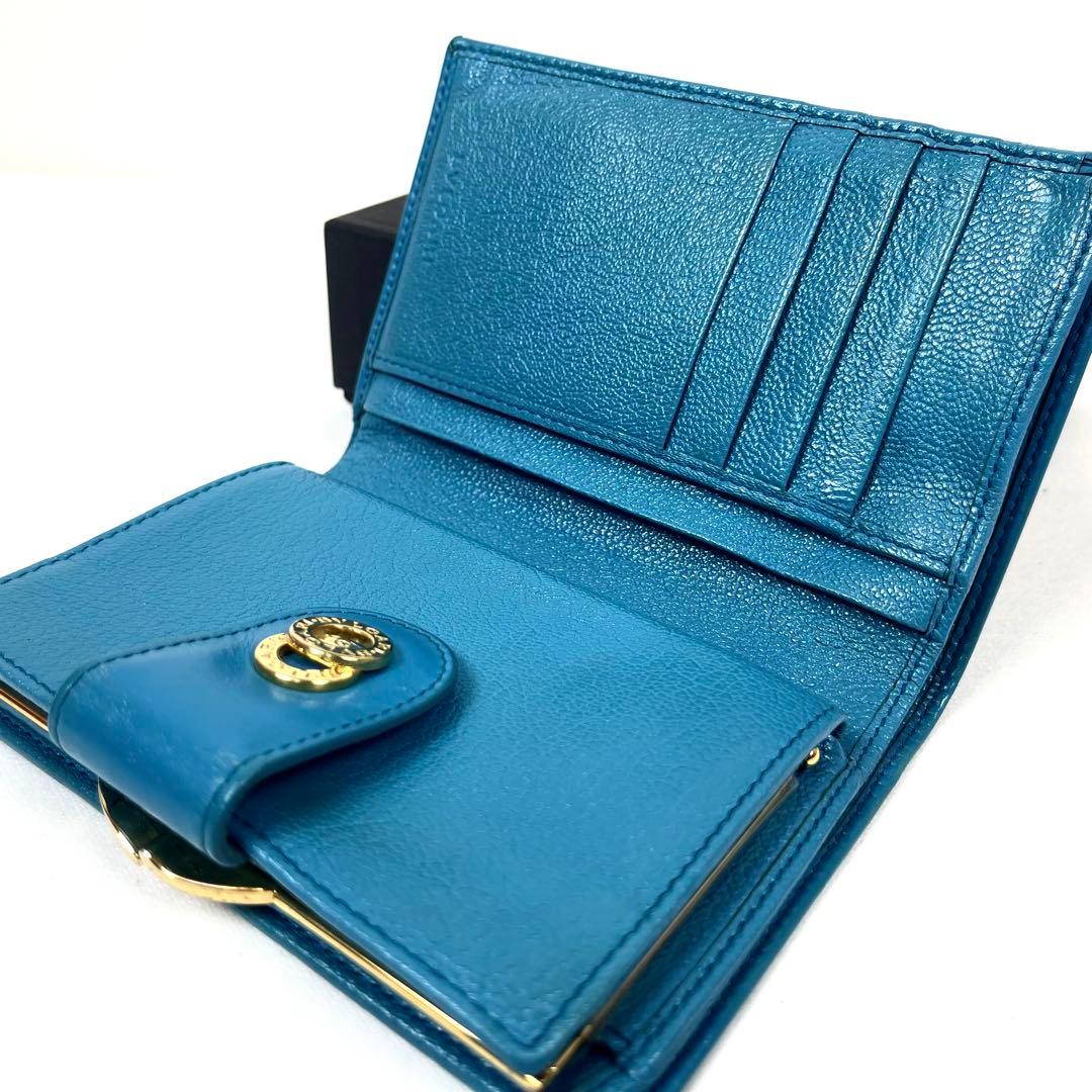 ブルガリ　折り財布　ダブルリング　がま口　レザー　ターコイズ　ドッピオトンド