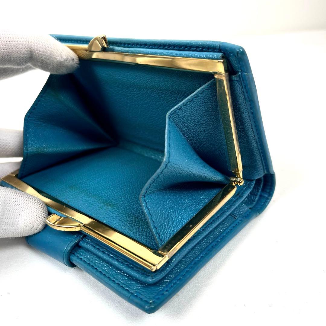 ブルガリ　折り財布　ダブルリング　がま口　レザー　ターコイズ　ドッピオトンド