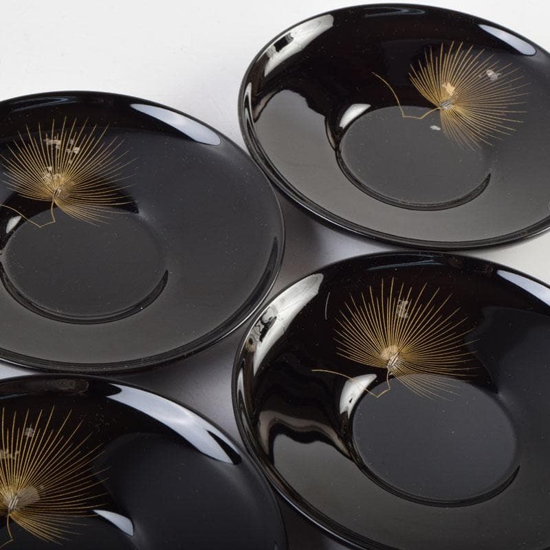 輪島塗　大向高洲堂　黒漆　飛松沈金　銘々皿　五客　箱付　N　9006