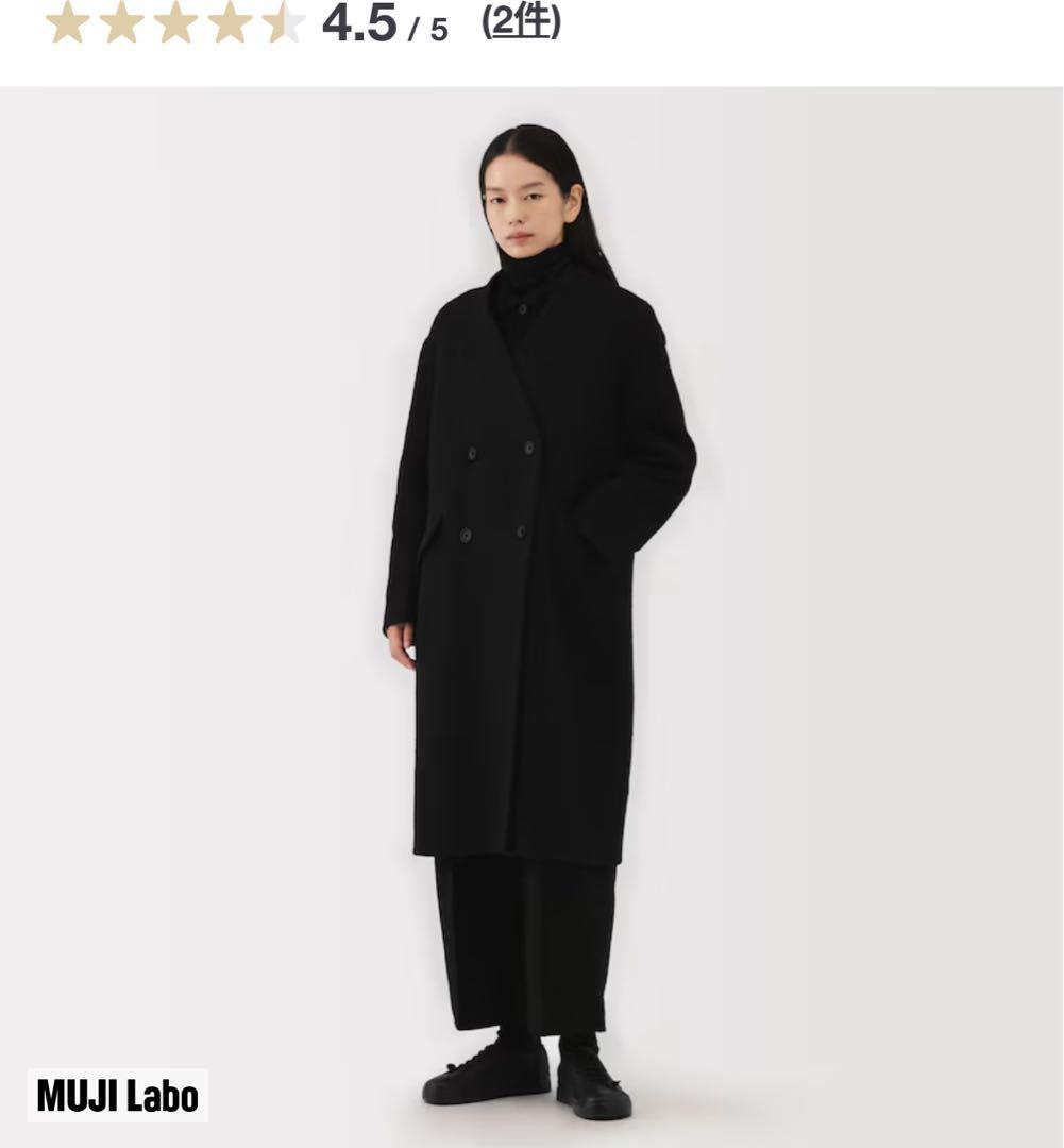 MUJILabo カシミヤ混ダブルブレストコート 婦人Ｍ・黒