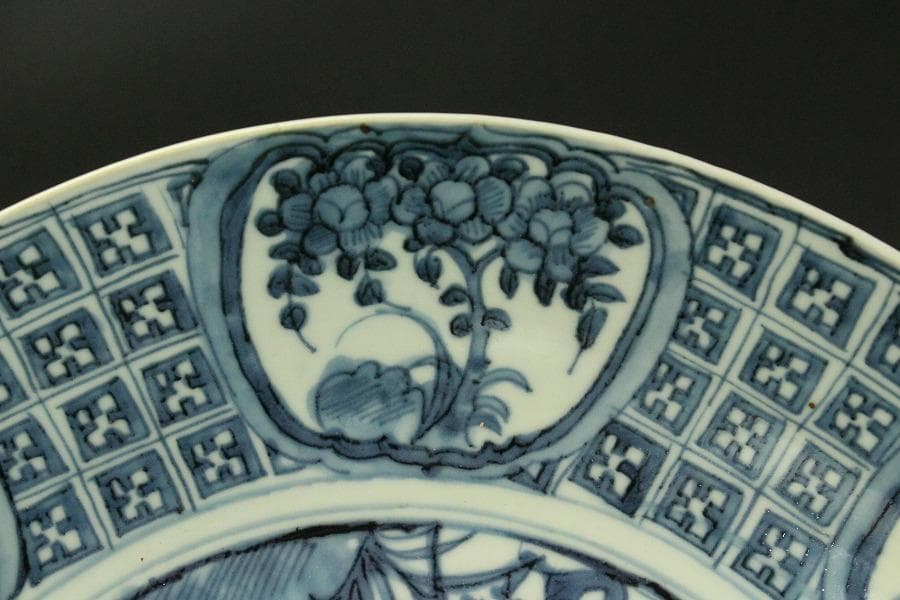 中国美術 呉須 青花 花鳥紋 大盤 φ42cm 明 時代箱(LC112)