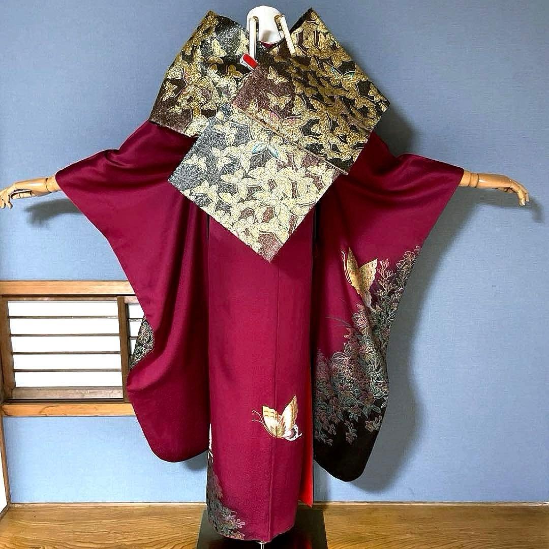 振袖フルセット　高身長　金彩友禅　成人式振袖　振袖　裄丈69 バタフライ