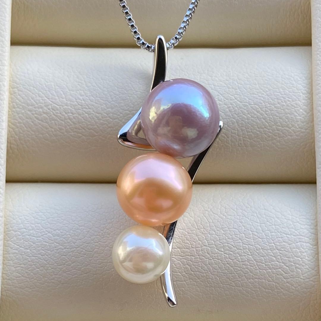 本真珠　淡水エジソンパールネックレストップ　3粒PT577+L856まとめ