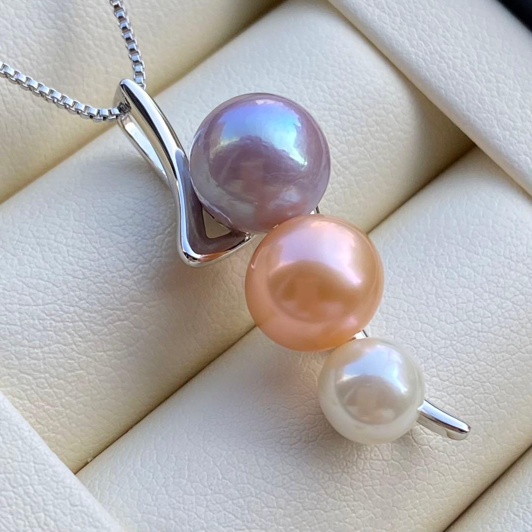 本真珠　淡水エジソンパールネックレストップ　3粒PT577+L856まとめ