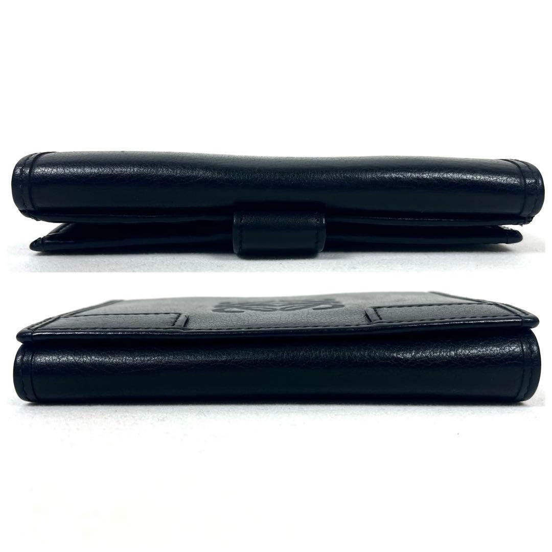 ロエベ　折り財布　アナグラム　ビッグロゴ　エンボス　コンパクト　レザー　ブラック