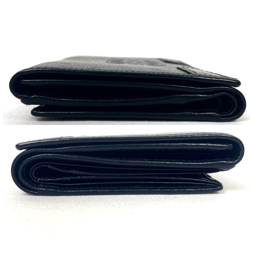 ロエベ　折り財布　アナグラム　ビッグロゴ　エンボス　コンパクト　レザー　ブラック