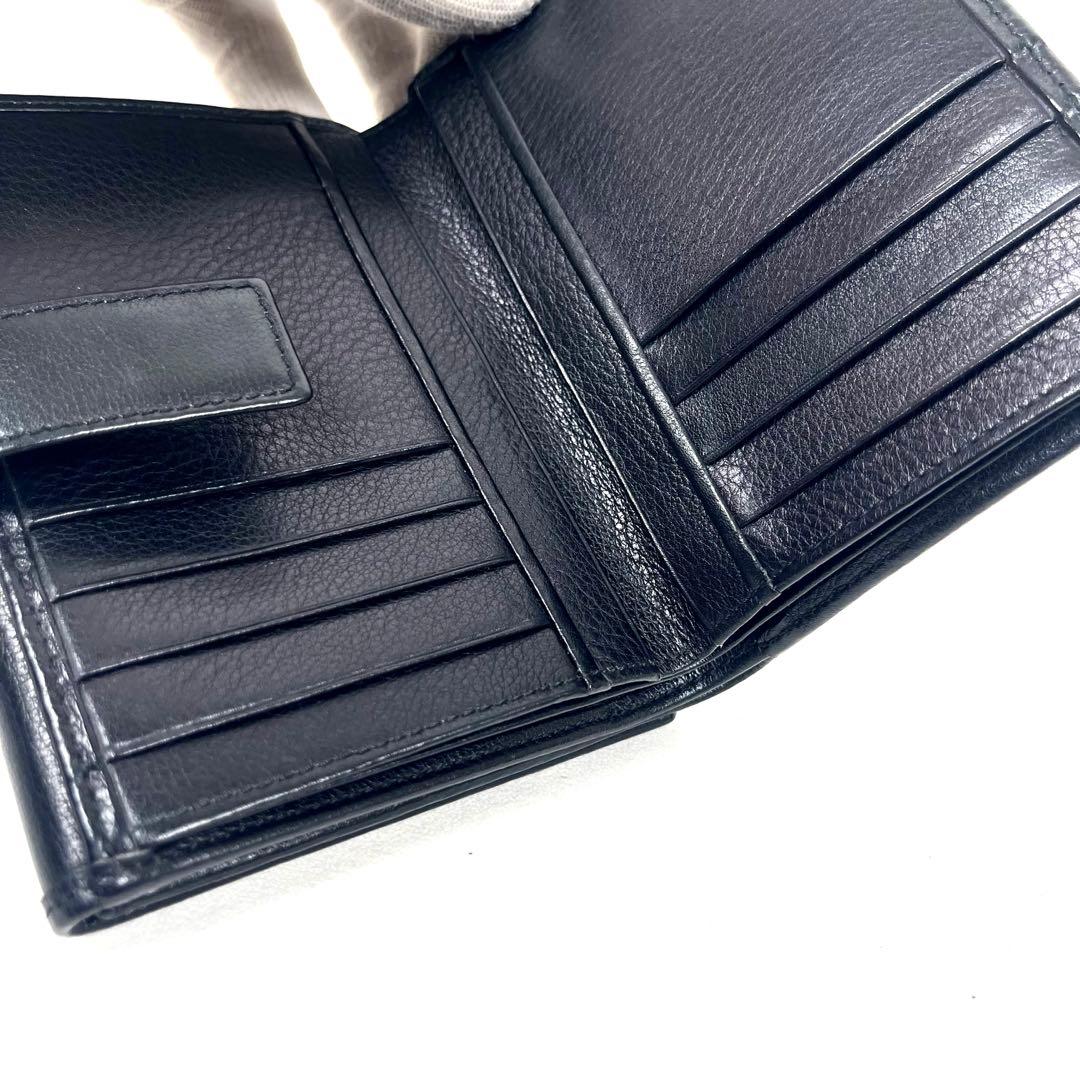 ロエベ　折り財布　アナグラム　ビッグロゴ　エンボス　コンパクト　レザー　ブラック