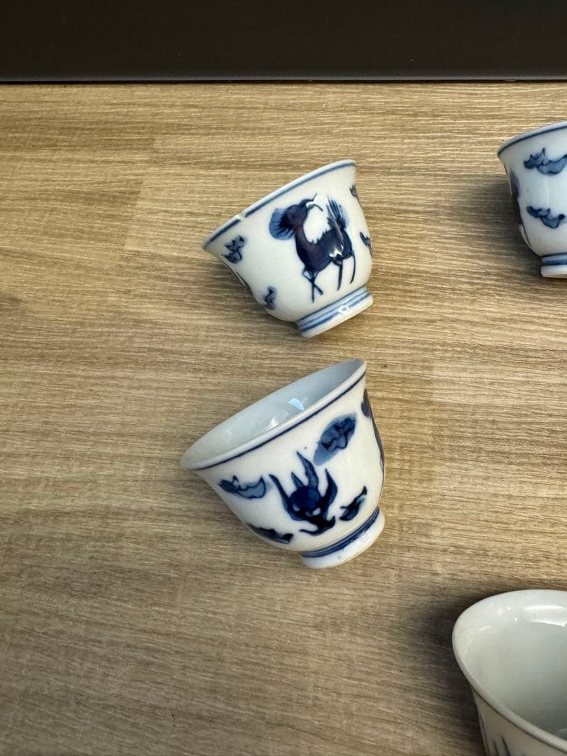 1520 煎茶道具　栄山作　染付青花『雲麒麟文』　煎茶碗5客　時代物