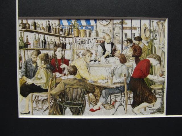 藤田嗣治、【ビストロ】、希少な画集より、新品高級額・額装付