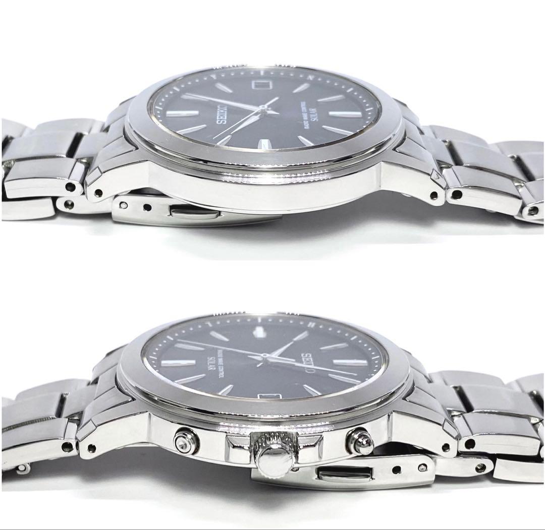 SEIKO☆セイコー☆電波ソーラー☆腕時計☆ブラック文字盤×シルバー針☆極上品