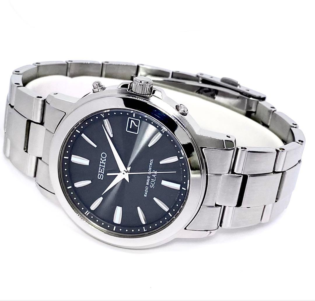SEIKO☆セイコー☆電波ソーラー☆腕時計☆ブラック文字盤×シルバー針☆極上品