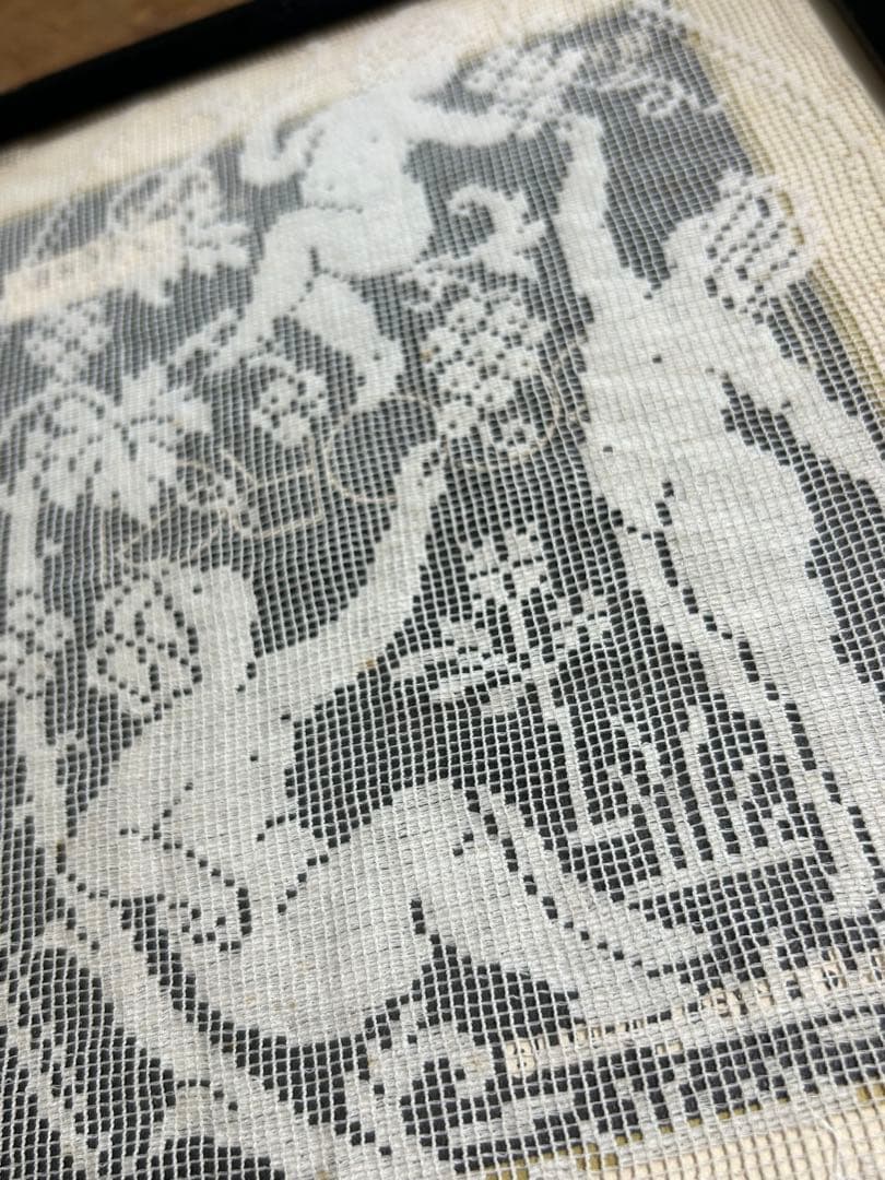 アンティークレース　フィレレース　アンティークフレーム入り 天使　angel