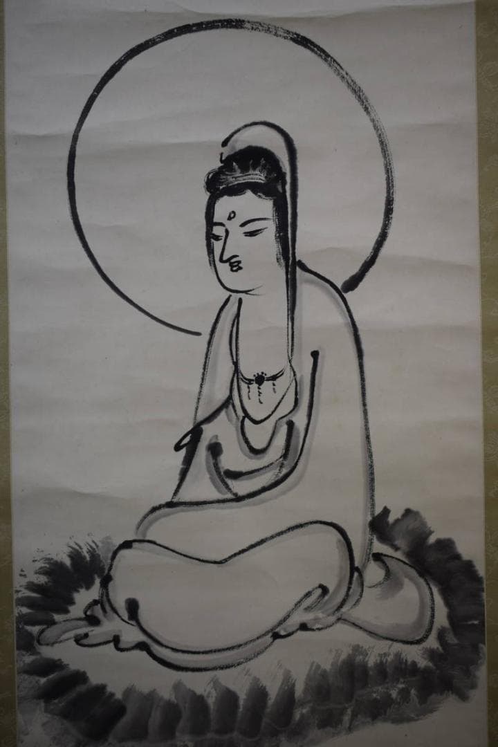 真作/臨済宗/天龍寺派/第7代管長/関精拙/観音画賛/布袋屋掛軸HG-377