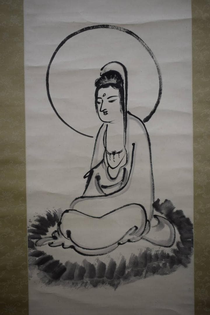 真作/臨済宗/天龍寺派/第7代管長/関精拙/観音画賛/布袋屋掛軸HG-377