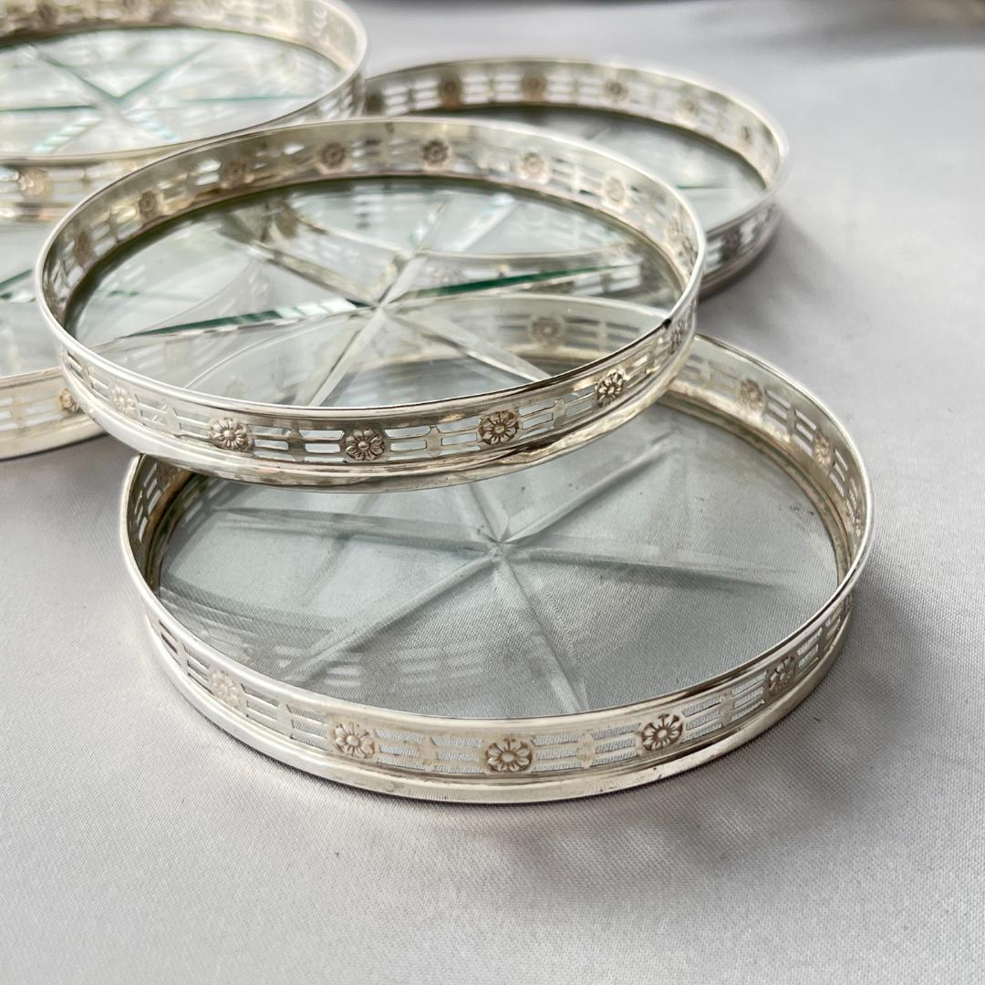 【WEBSTER】 フローラルのコースター 6枚【純銀/ガラス】 スターリング