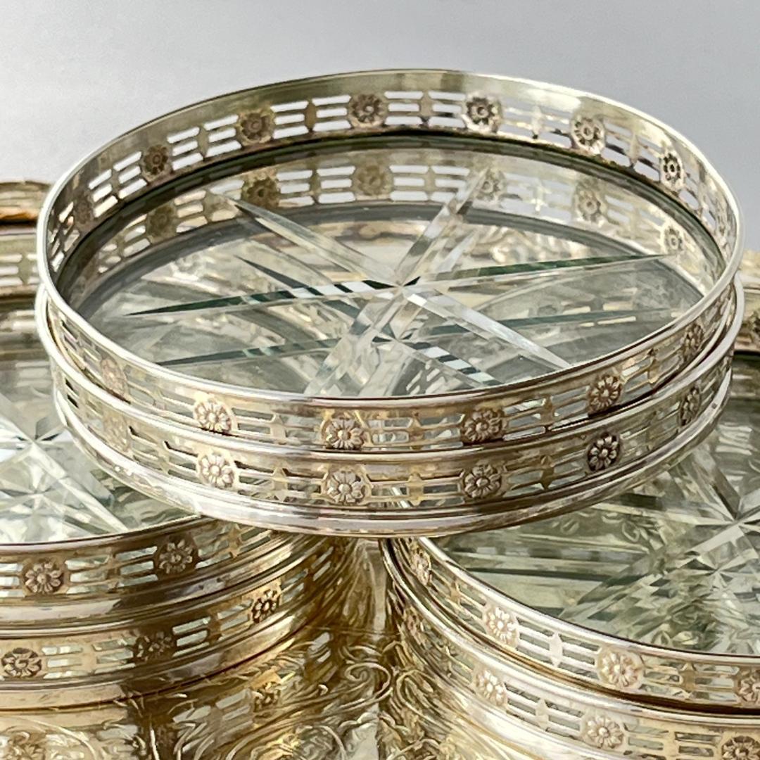 【WEBSTER】 フローラルのコースター 6枚【純銀/ガラス】 スターリング