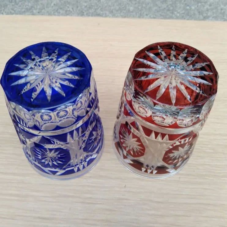 薩摩切子 創作切子 ペア クリスタル グラス タンブラー ２色 ブルー レッド