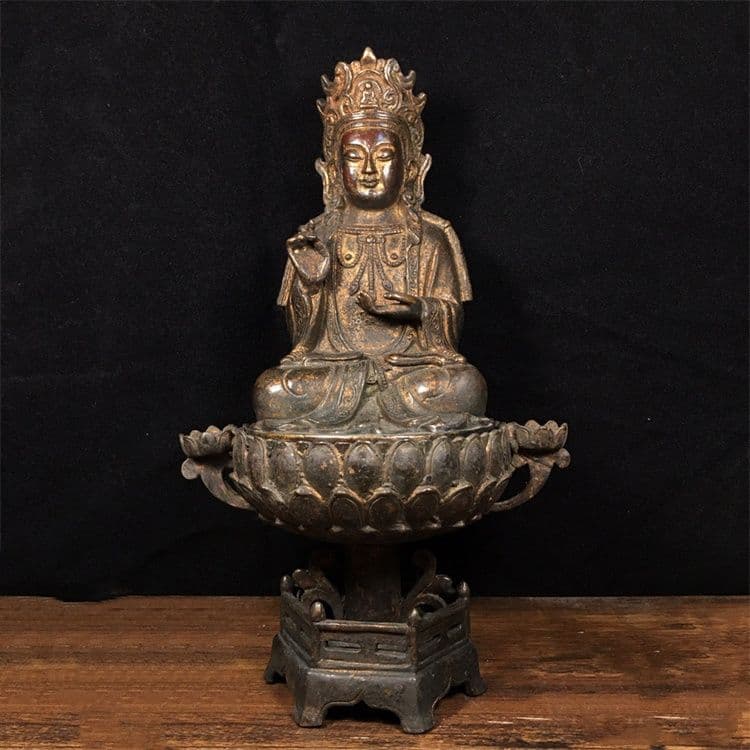 仏教美術 仏像 坐蓮観音菩薩仏像 銅製 銅器 工芸品 置物