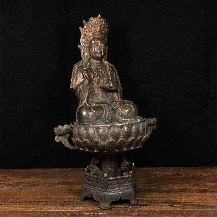 仏教美術 仏像 坐蓮観音菩薩仏像 銅製 銅器 工芸品 置物