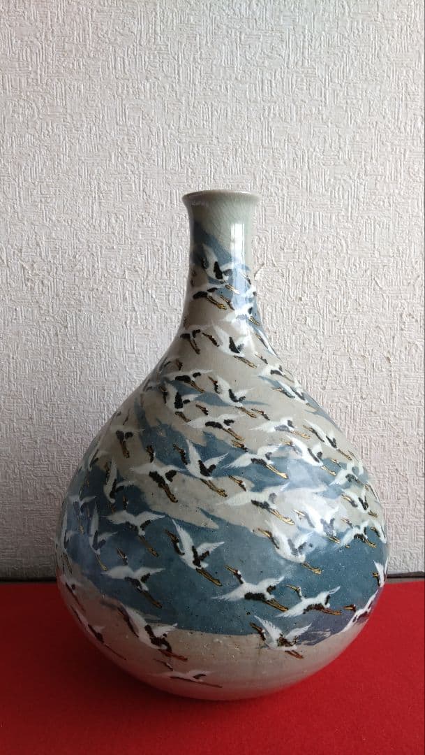 平安麦波　山本雄次　麦波　京焼　清水焼　花瓶　花器　鶴