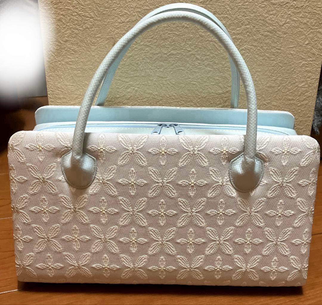 和装用バッグ 花柄ホワイト×水色