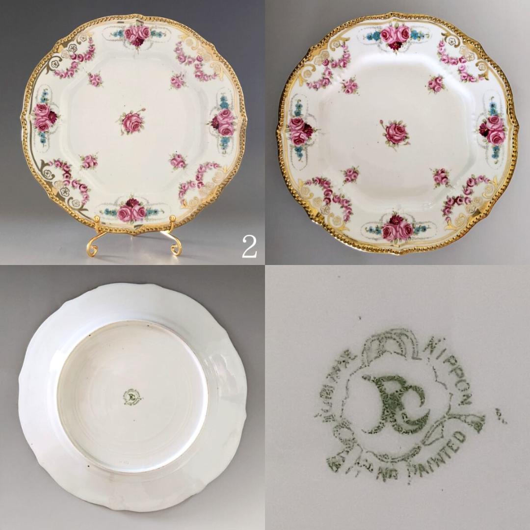 オールドノリタケ アールヌーボー様式 高級金盛上薔薇図紋６枚プレートセットその1