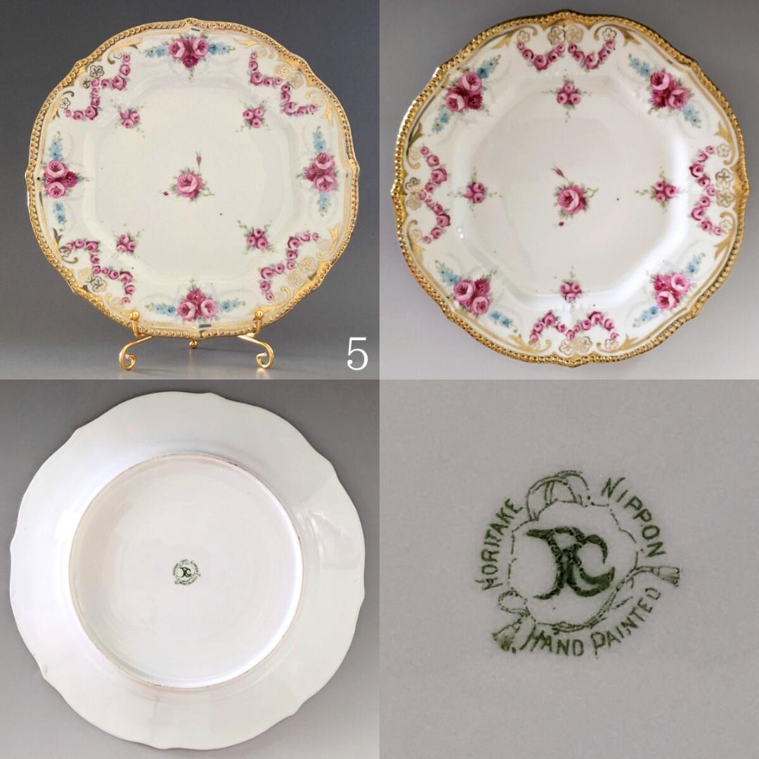 オールドノリタケ アールヌーボー様式 高級金盛上薔薇図紋６枚プレートセットその1