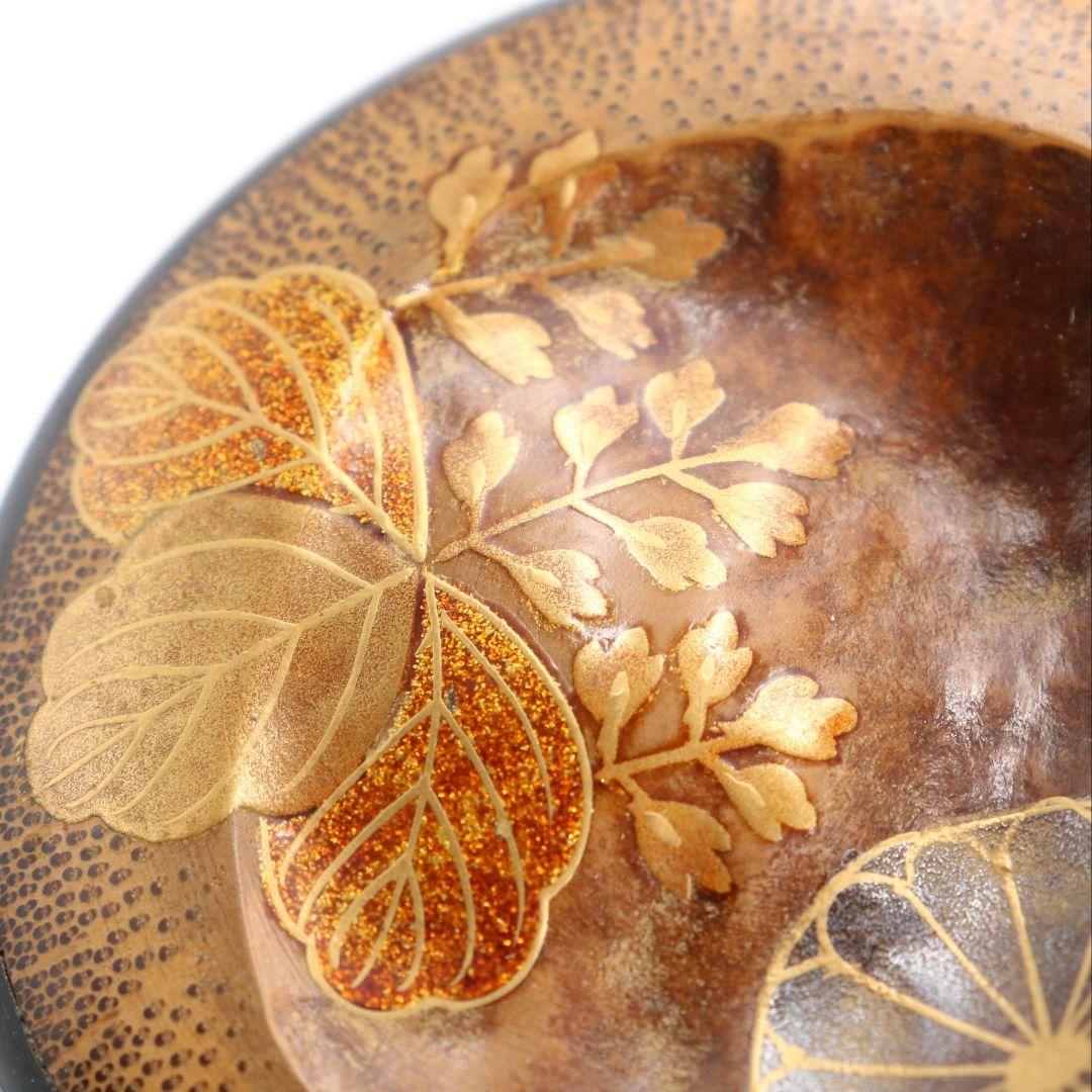 畑幸春作 縞黒檀に竹根嵌 高台寺蒔絵 中棗 茶道具 共箱　V946