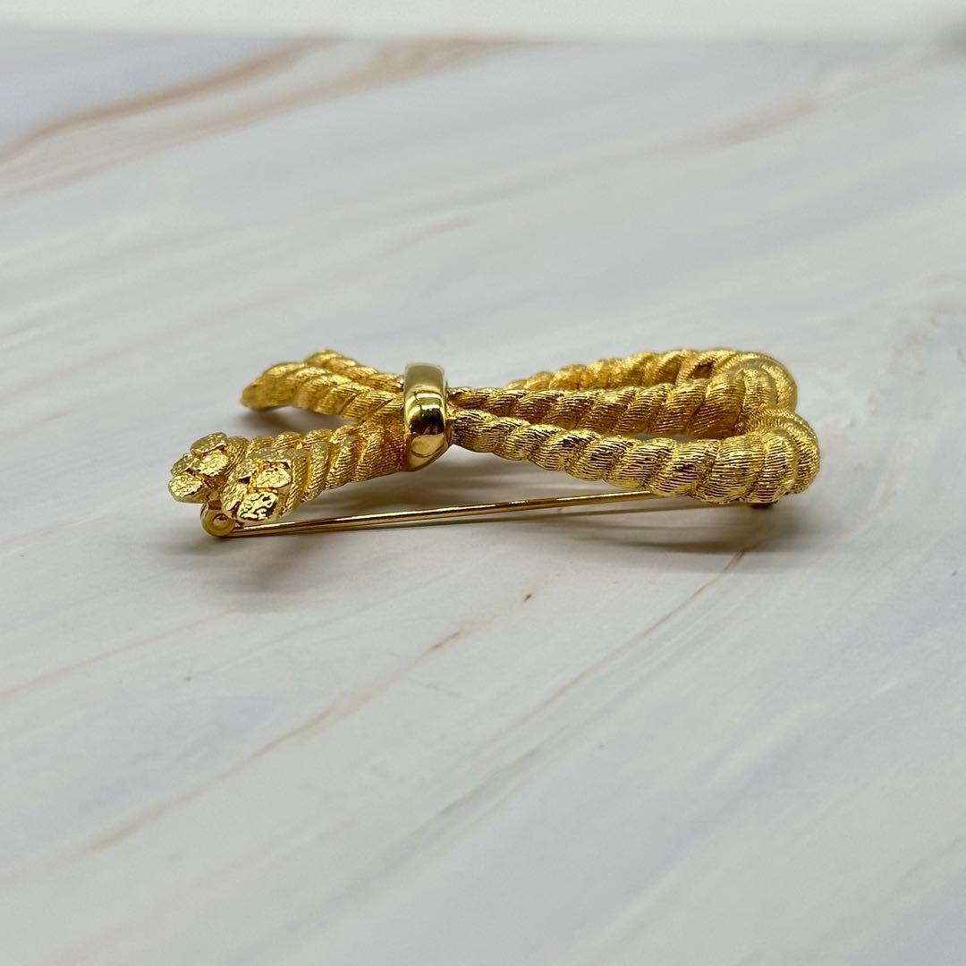 【美品】クリスチャンディオール ブローチ リボン ゴールド