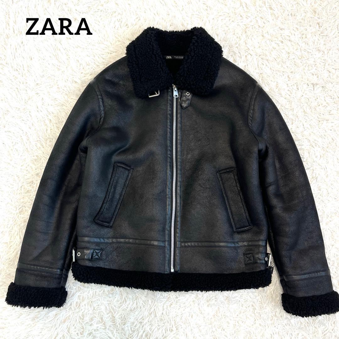美品☆ ZARA ボアジャケット　フェイクレザー　ブラック　Lサイズ
